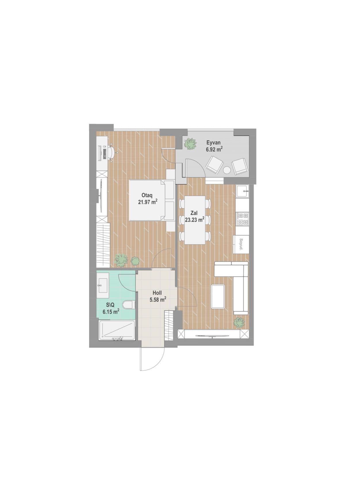 Nizami City, 1 room 63.85 sq.m.