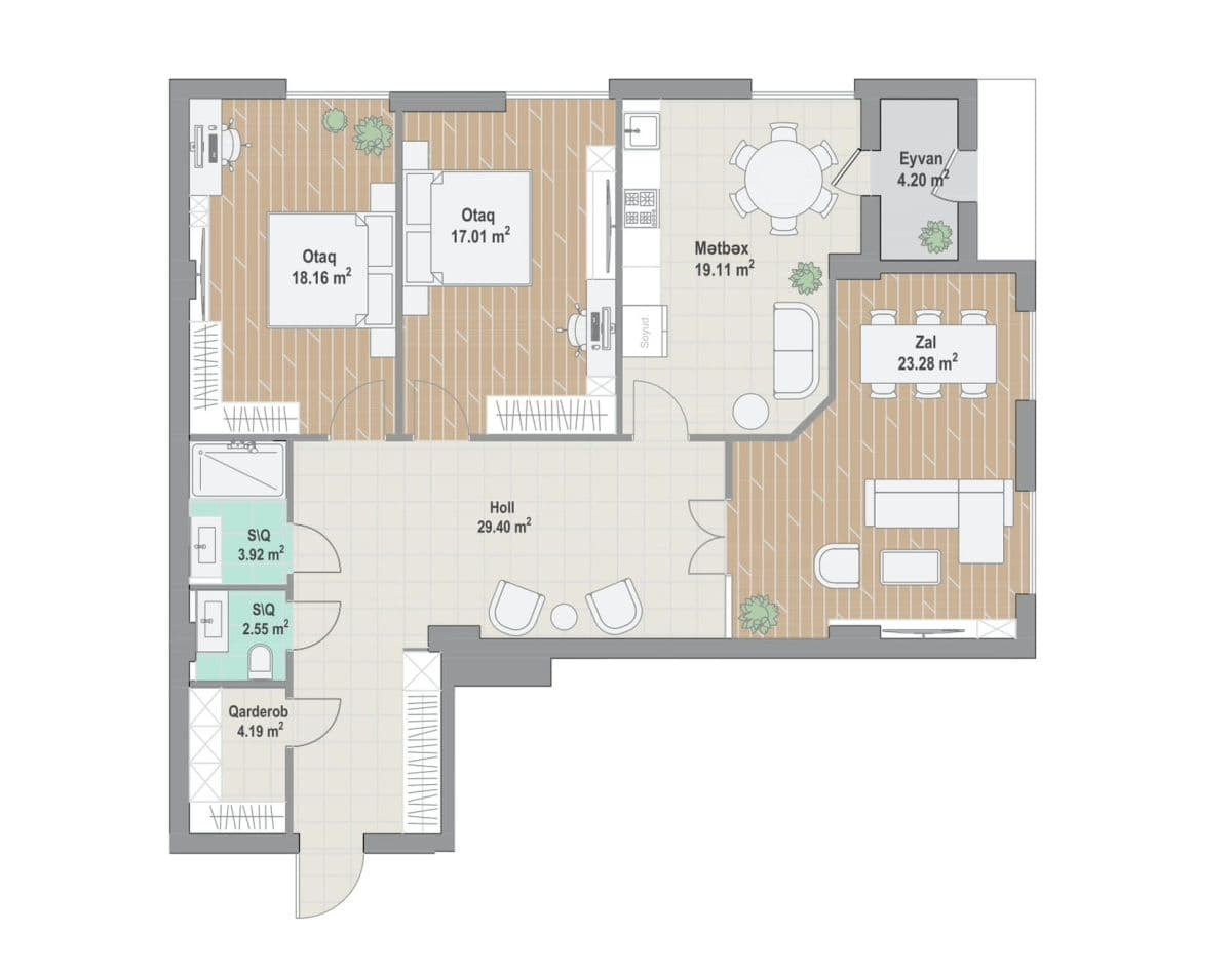 Nizami city, 3 rooms, 121.82 sq.m.