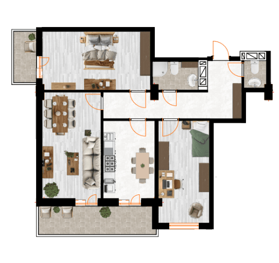 106.63 kvm, 3 otaqlı mənzil