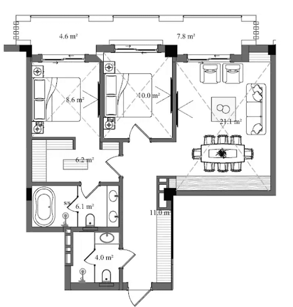 95.7 kvm, 3 otaqlı mənzil