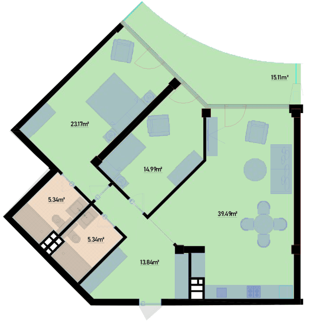 133.35 kvm, 3 otaqlı mənzil