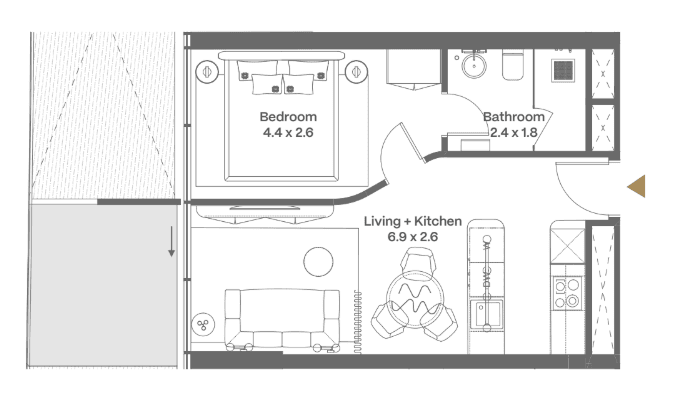 2 otaqlı studio mənzil, 50.5 kvm