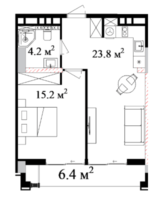 61.01 sqm, 2-room apartment