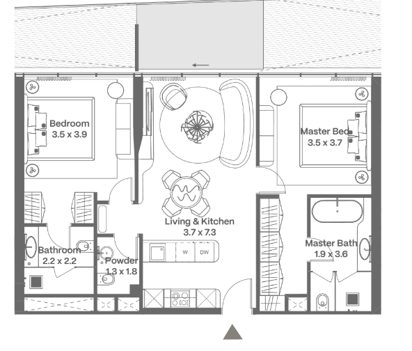 97.5 kvm, 3 otaqlı mənzil