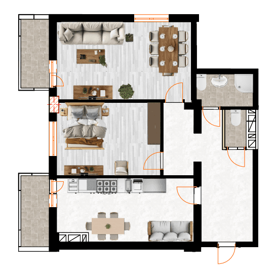 87.17 kvm, 2 otaqlı mənzil