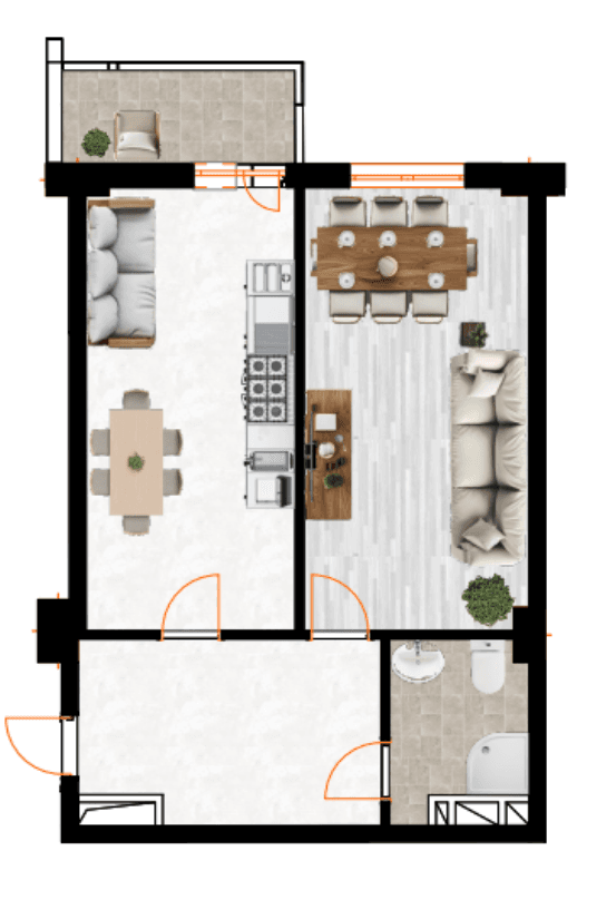 56.2 kvm, 1 otaqlı mənzil