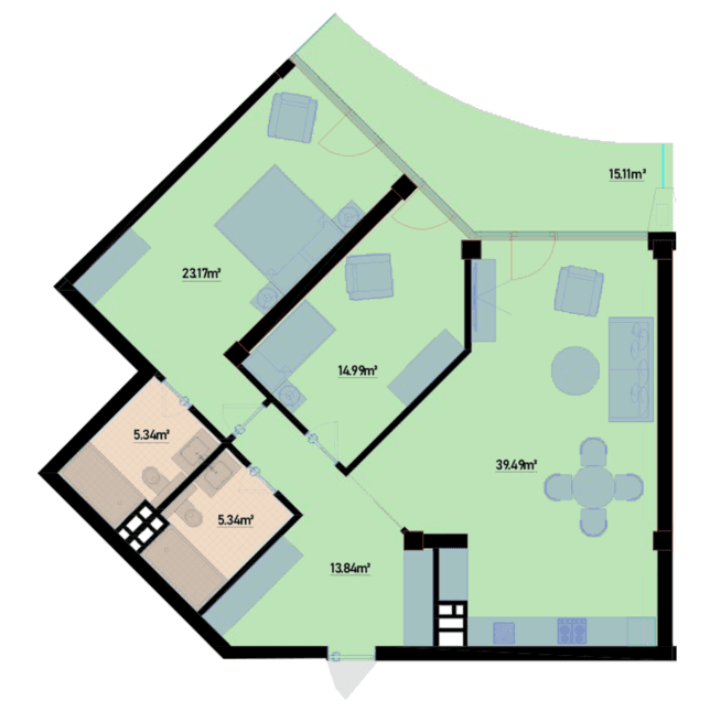 133.35 kvm, 3 otaqlı mənzil