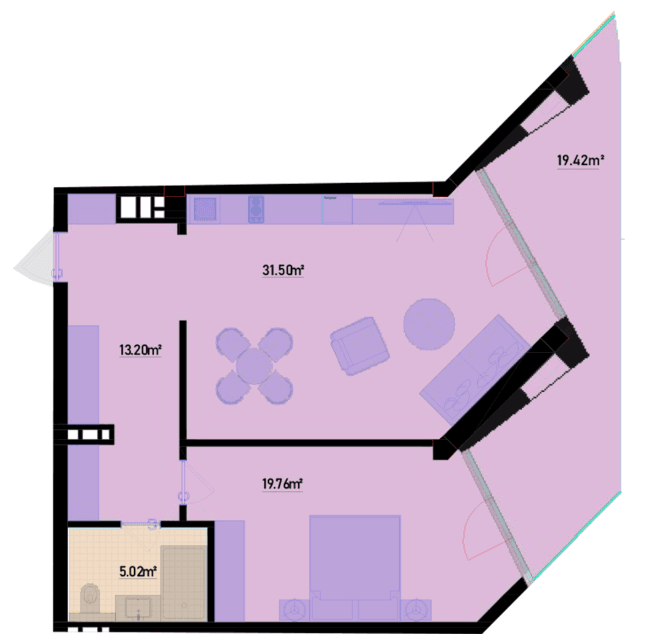 100.77 kvm, 2 otaqlı mənzil